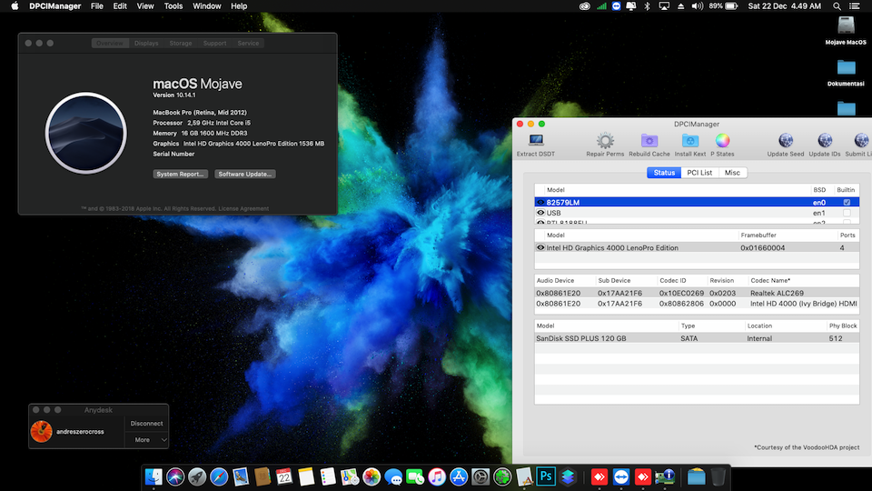 Success Hackintosh macOS Mojave 10.14.1 Build 18B75 at Lenovo T530